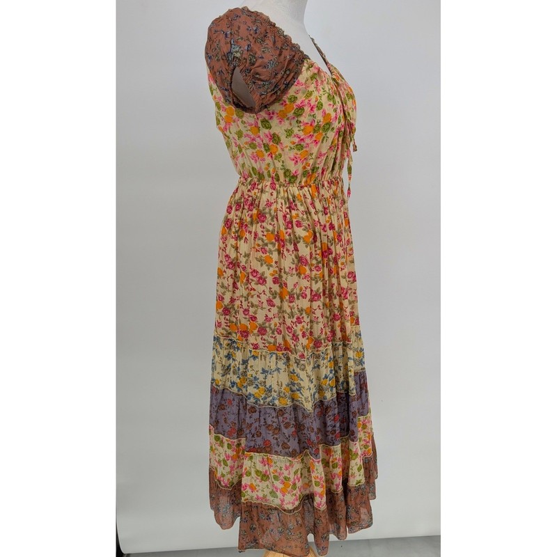 Jackpot Maxi Dress M Multicolor Floral Patchwork Tiered Prairie Cottage Boho gallery