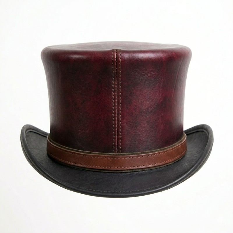 Unisex Steampunk Leather Top Hat Antique Victorian Gothic Genuine Leather Hats