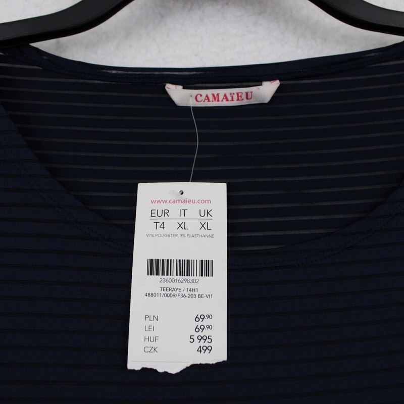 NEW Camaieu France Semi-Sheer Top Women's Size 10 Striped Navy Blue & Black gallery