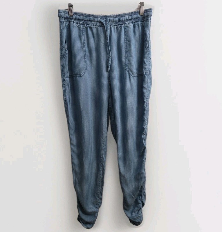 Thread & Supply Womens L Chambray Striped Denim Joggers Pants Tencel Ruched
