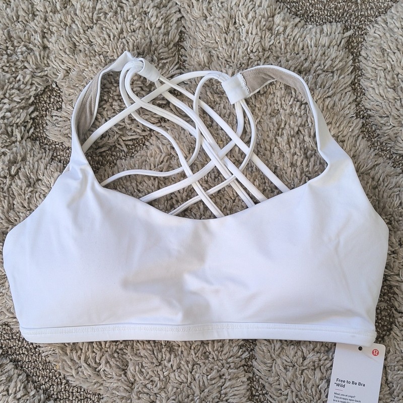 lululemon Free To Be Strappy Sports Bra White Wireless Pullover Size 8 LW2731S