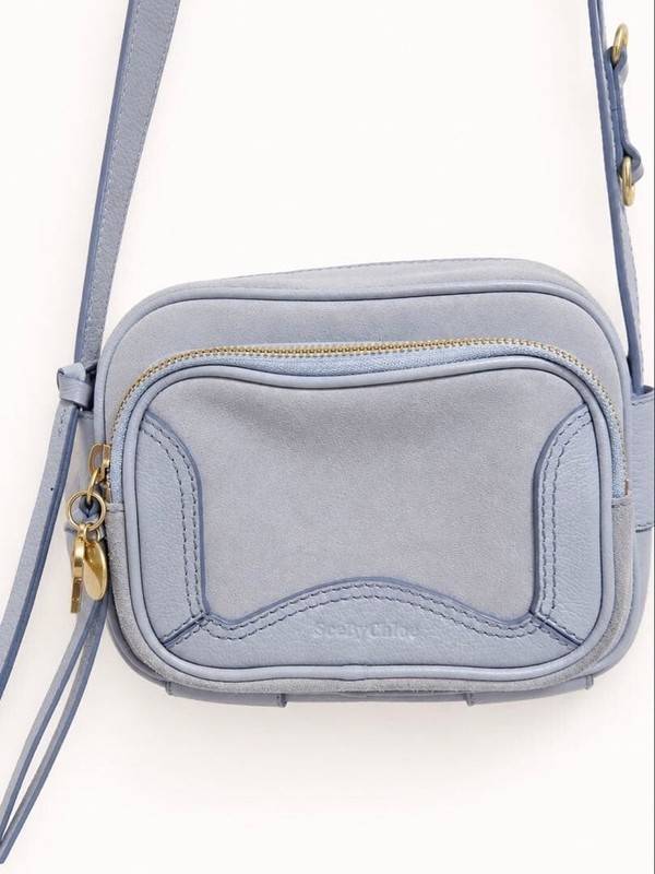 See by Chloe HANA Suede Leather Camera ShoulderBag LightBlue Tassel Used Auth
