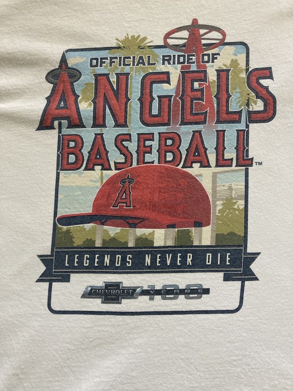 Angels baseball T shirt Medium Los angeles Anaheim White mens MLB M Cheverolet