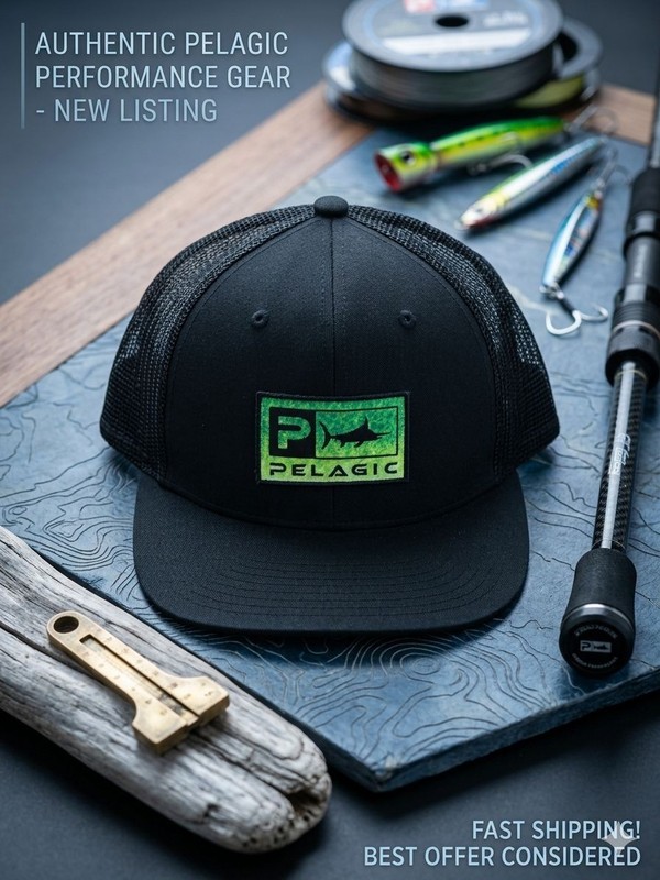 Pelagic Snapback Trucker Hat Black Green Logo Fishing Cap One Size 🔥FASTSHIP🔥