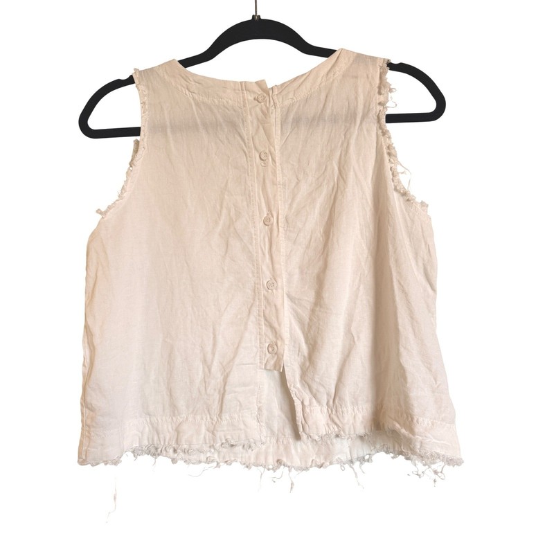 Summer Boho Coastal Festival Thread & Supply Linen Blend Button Back Top XS gallery