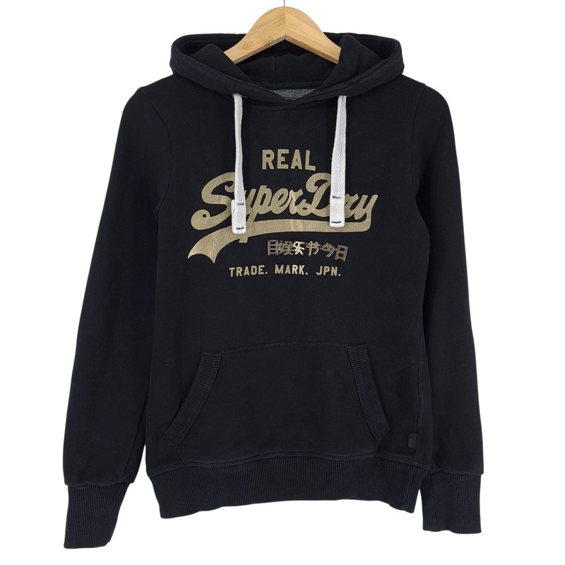 Vintage Superdry Hoodie Pullover Sweatshirt Women Black Wy0 Size XS 36