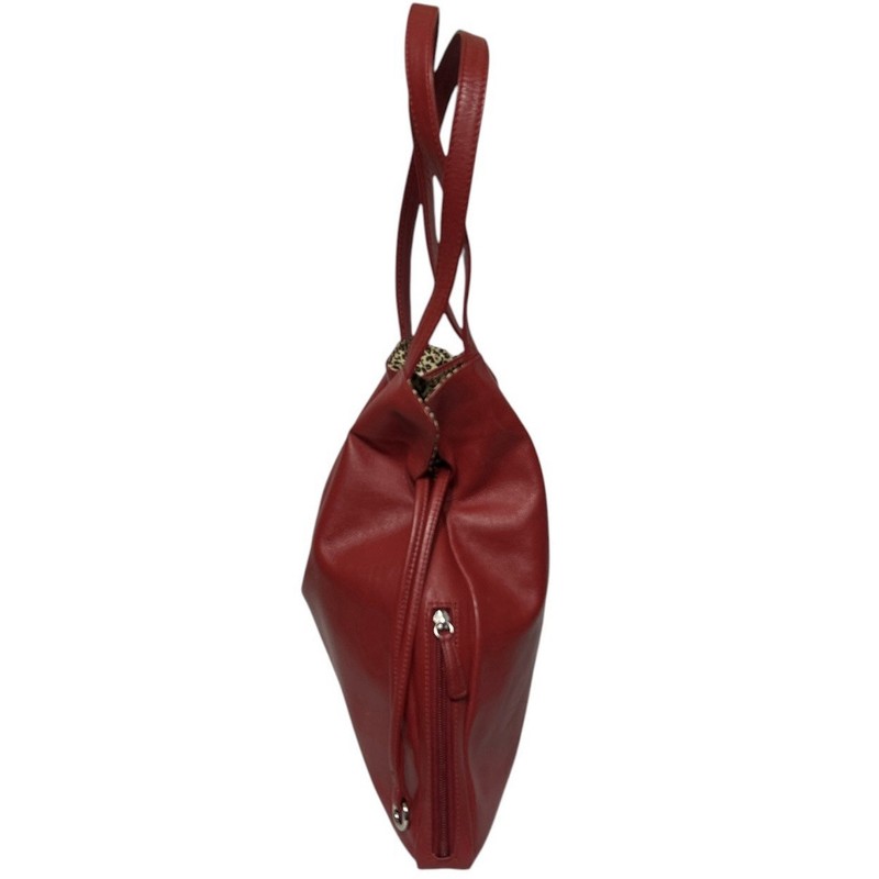 ILI New York Drawstring Tote Red Smooth Leather Shoulder Bag Handbag Purse gallery