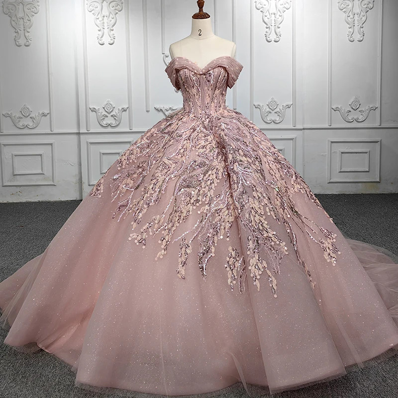 Princess Quinceanera Dresse Off The Shoulder Sequin Ball Evening Party Gown Prom