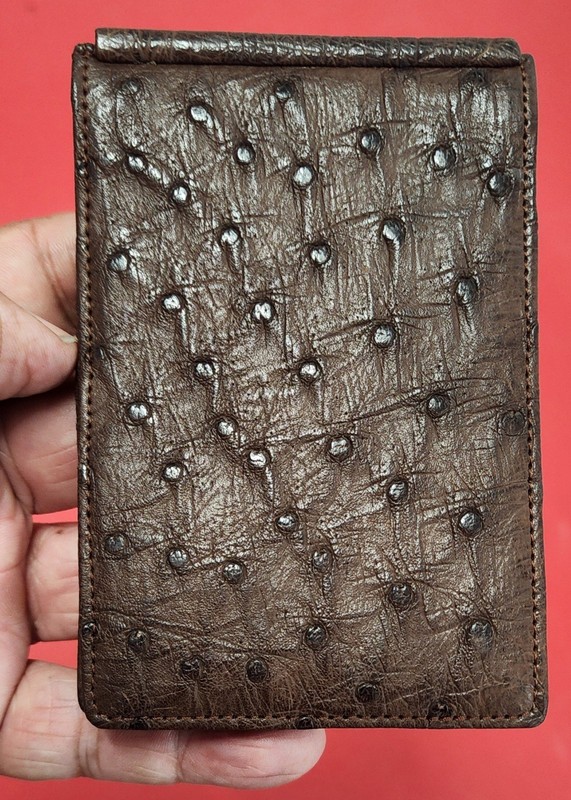 Brown Old Stock Unused Asprey Of London Full Quill Ostrich Bi-fold Wallet
