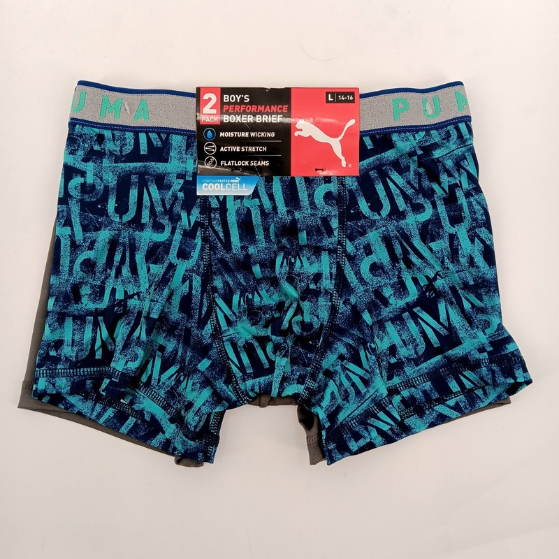 Puma Boys’ Performance Boxer Briefs Set Underwear Blue & Aqua L NWT AA7-4