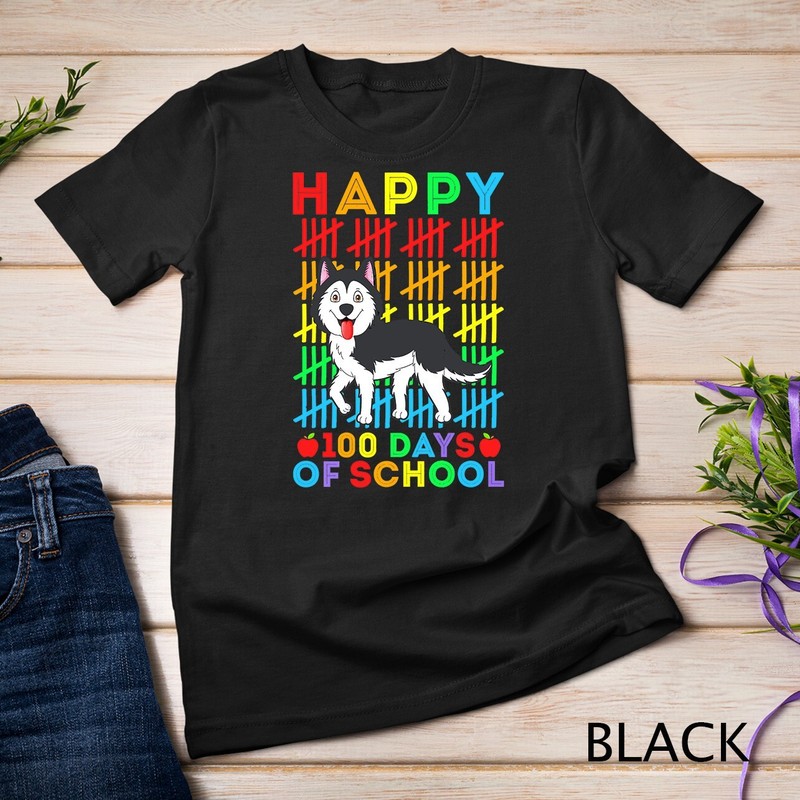 Siberian Husky Dog Teacher Student Happy 100 Days of School Unisex T-shirt