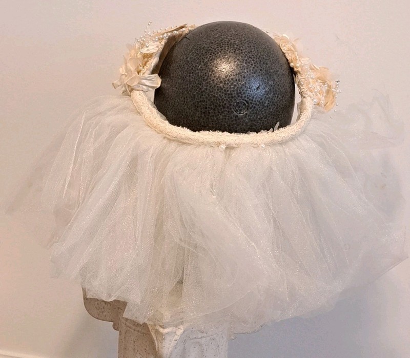 Vintage Structured Bridal Tiara Headdress 3D Organza /Faux Pearl Accents gallery
