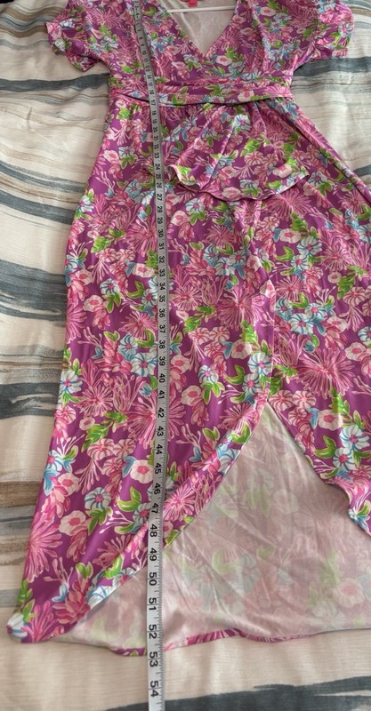 Lilly Pulitzer Anchorage Faux Wrap Midi Dress Amethyst Mom’s the Word Size M EUC gallery