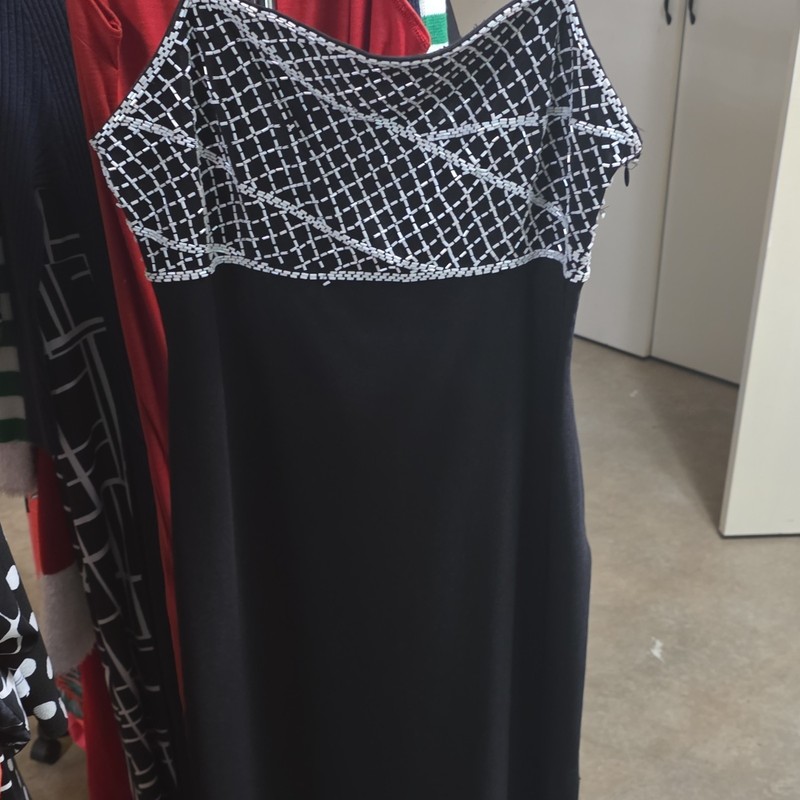 Women’s Elegant M Black/White Geometric Sheath Dress Knee-Length Sleeveless Zip