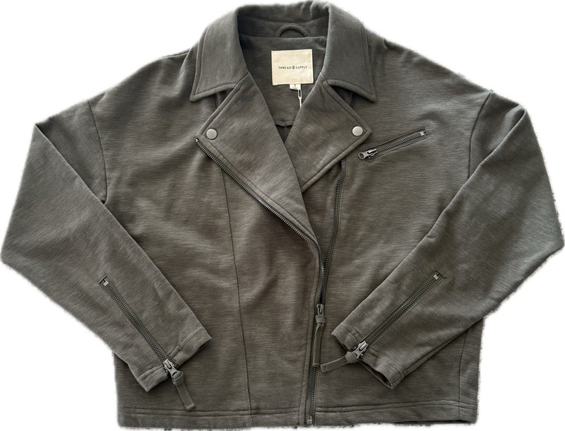 Thread & Supply Olive Green Drape Jacket Size S Moto, NEW