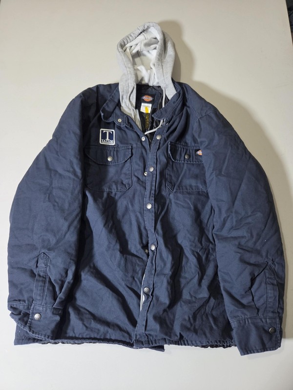 Dickies Jacket Mens 2XL Blue Canvas Hooded Quilted Insulated Workwear Lined