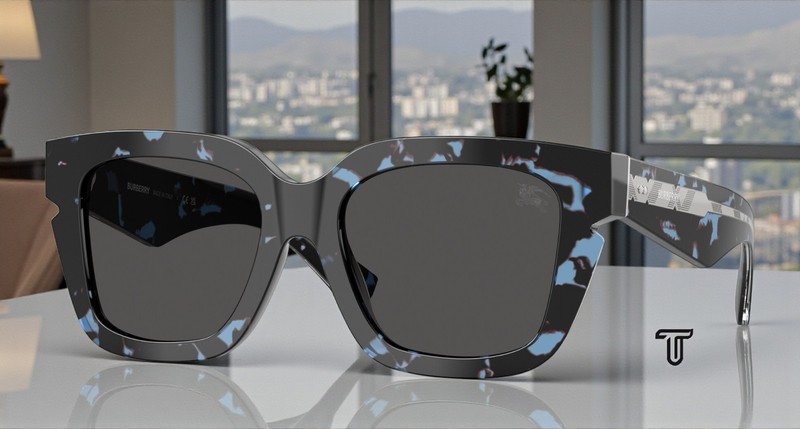 BURBERRY BE4453 411187 Blue Havana Dark Grey 54 mm Women’s Sunglasses
