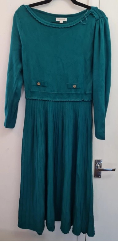 Monsoon Women Knit Dress, Sz Medium Long Sleeves 72% Viscose 26 Nylon Turquoise