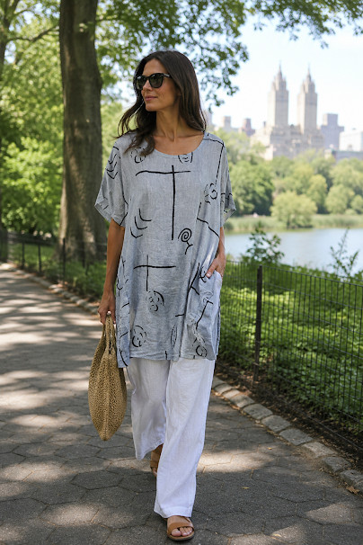Transparante Women Loose Fit Linen Top Balloon style sz 3 XL NWT made in Italy