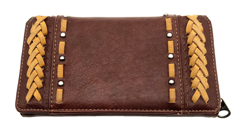 Montana West Wallet Womens Brown Faux Leather Western Accents SnapZip Around GUC
