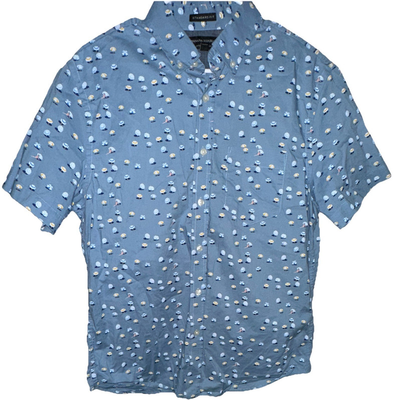 Banana Republic Men’s L Blue Standard Fit Woven Novelty Print SS Button-Up Shirt