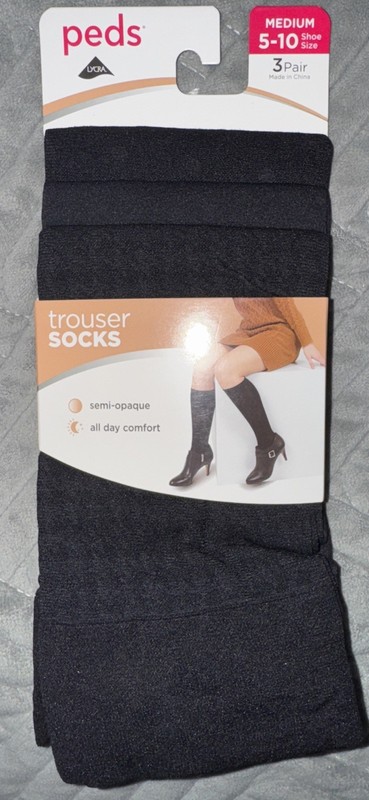 NEW 3PK WOMEN SIZE 5-10 PEDS REPREVE BLACK TROUSER SOCK, houndstooth, plain,dot
