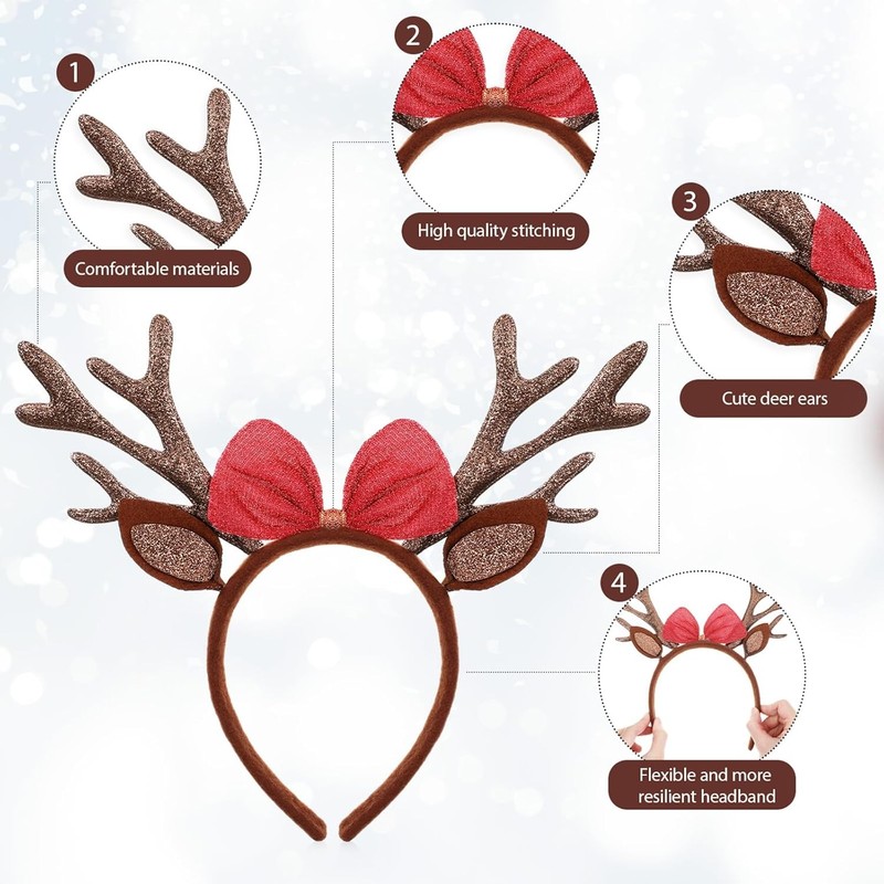 Brown Deer Antlers Headband, Ears Christmas Headbands for Women,... gallery