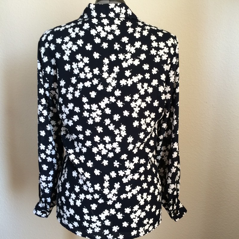 Womens LIZ CLAIBORNE Semi Sheer Navy & White Long Sleeved Blouse Size 4 gallery