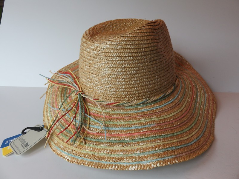 NEW San Diego Hat Company Brown Pastel Colorful Sun Hat Floppy Woven Straw UPF50 gallery