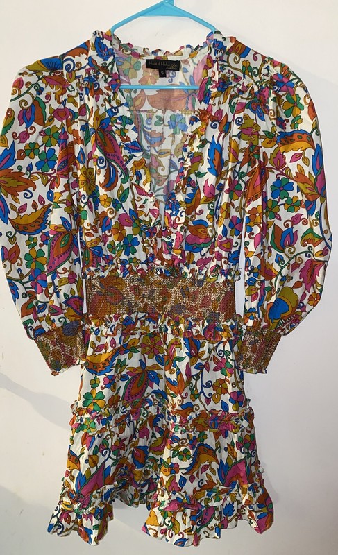 HOUSE of HARLOW 1960 Floral Flowers Puff Sleeve V-Neck Ruffled Mini Dress S gallery