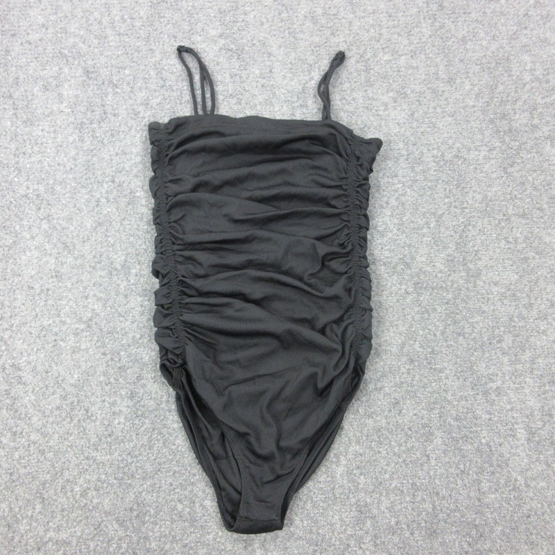 Free People Bodysuit Womens Small Black Intimately Ruched Knit Stretch Ribbed