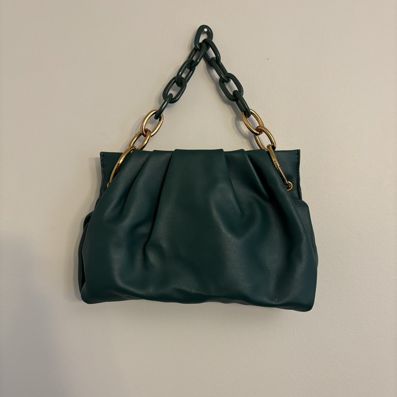 House of Want Vegan Leather Chill Clutch Handbag Purse- Emerald Green Gold NEW
