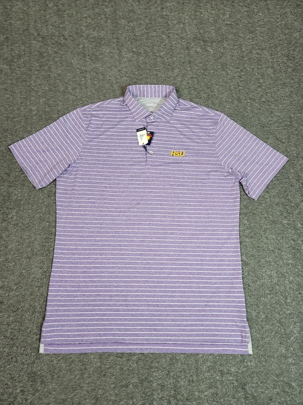 Johnnie-O Newton Mens Golf Polo Shirt Size L Purple Striped JMPO4190 HSU Logo