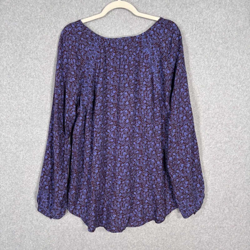 Knox Rose Peasant Blouse Medium Brown Purple Floral Feminine Popover Oversized gallery