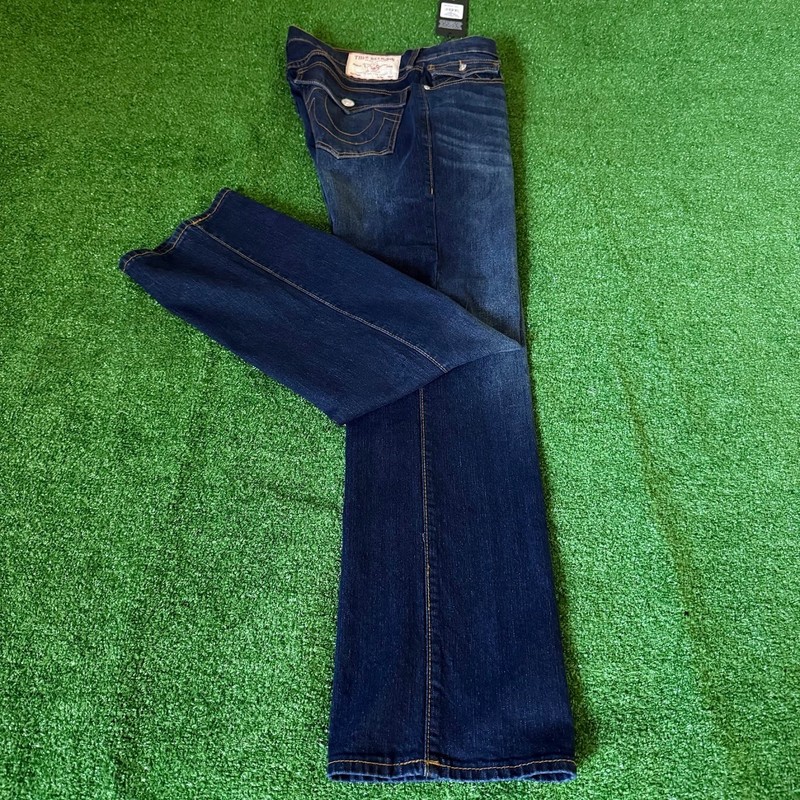 True Religion RICKY Relaxed Straight Dark Wood Wash Jeans Pants Size 32x34 NWT