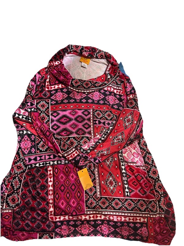 Ruby Rd. Womans Sz 1X Blouse Red Pink 3/4 Sleeve Knit Cowl Neck Must Have II