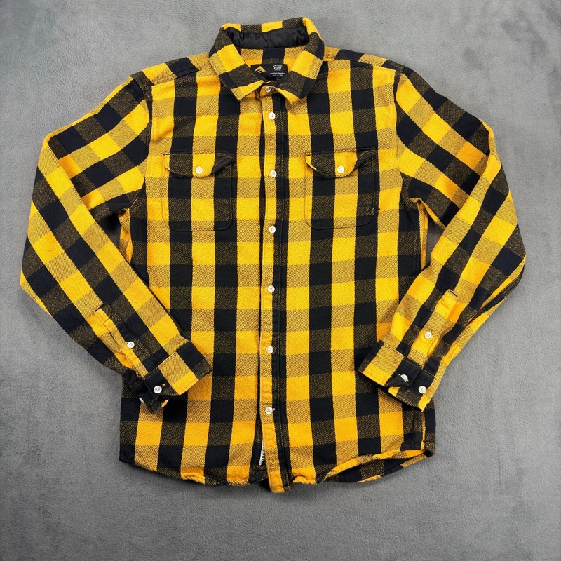 Emerica HSU Skateboarding Flannel Button Up Shirt Men’s Medium Black/Yellow