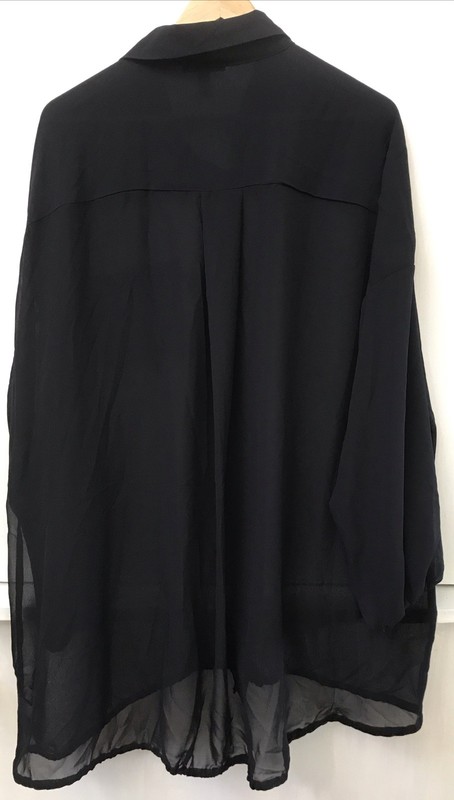 Torrid Black Collared Semi-Sheer Balloon Sleeve Tunic Blouse Tie Hem High Low 1X gallery
