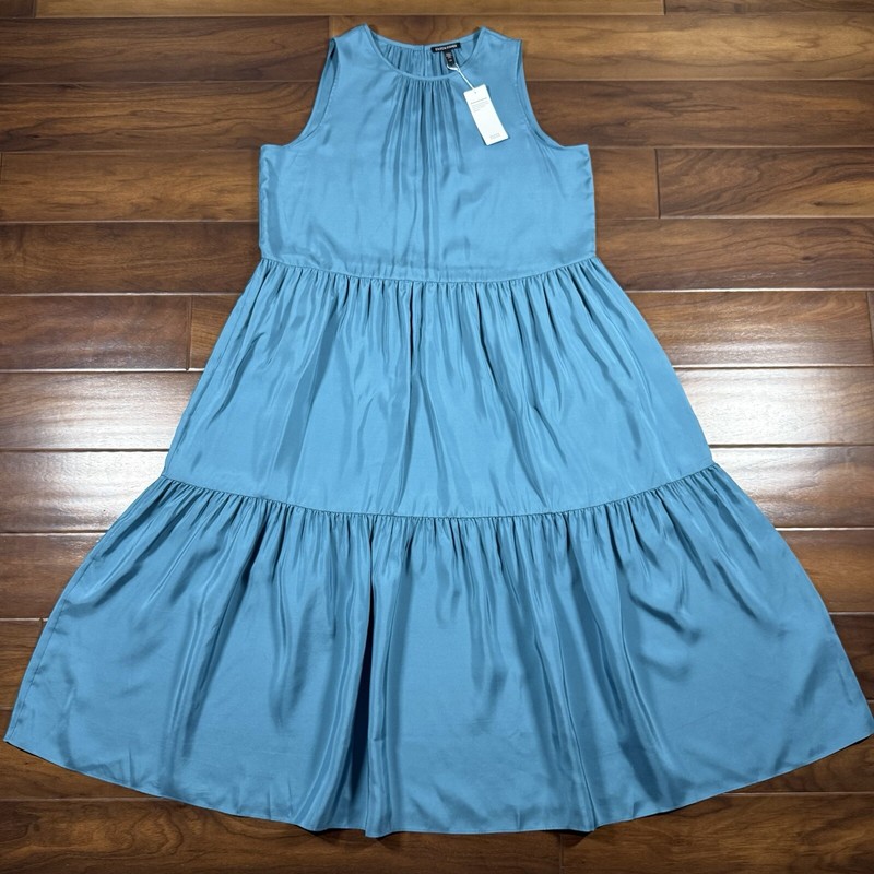 NEW Eileen Fisher Women’s Size Large River Blue Washed Silk Tiered Long Dress