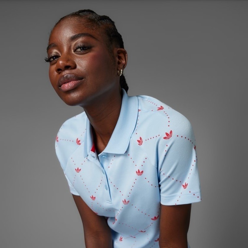 NWT Women's Adidas Originals Trefoil Novelty Polo - Medium - Sky Blue/Scarlet gallery