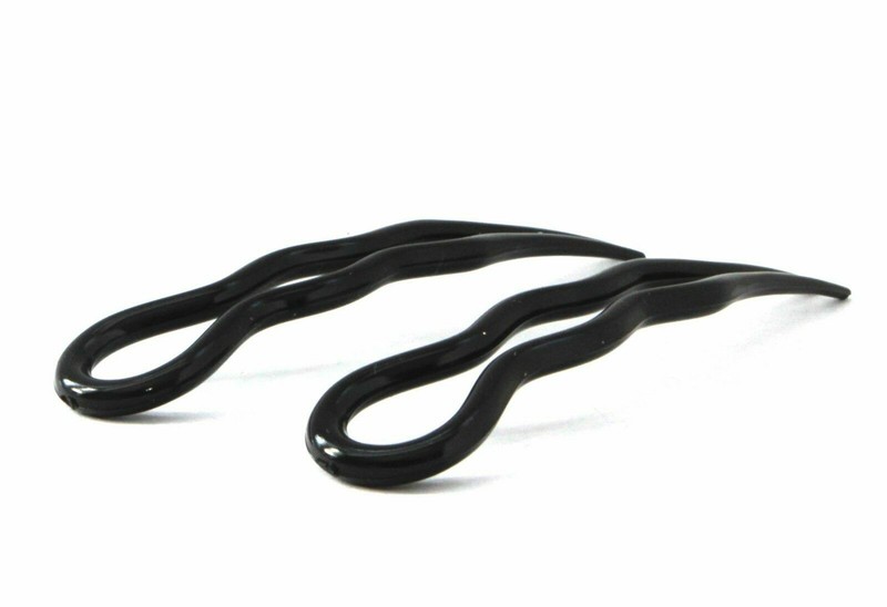 Set of 2 Wavy Hair Pins Made In France 3 inch Black Hair Accessories T75 gallery