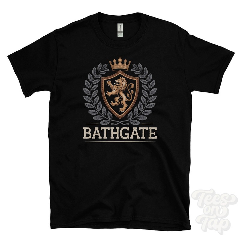 BATHGATE FANTASY COAT OF ARMS T-SHIRT novelty parody family name crest