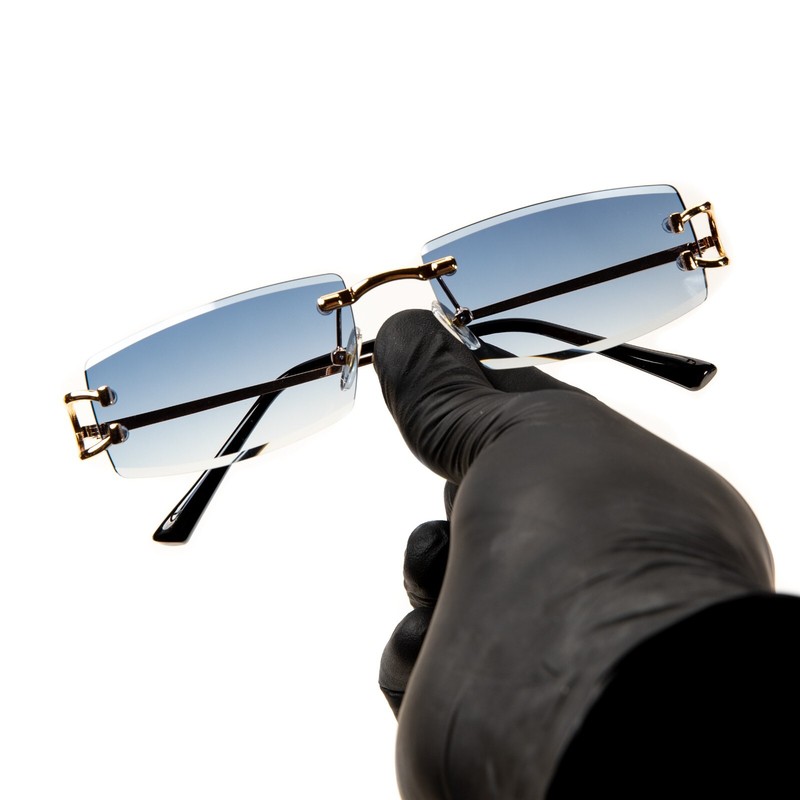 Narrow Rimless Gold Frame Stylish Sky Blue Gradient Tinted Lens Sunglasses gallery