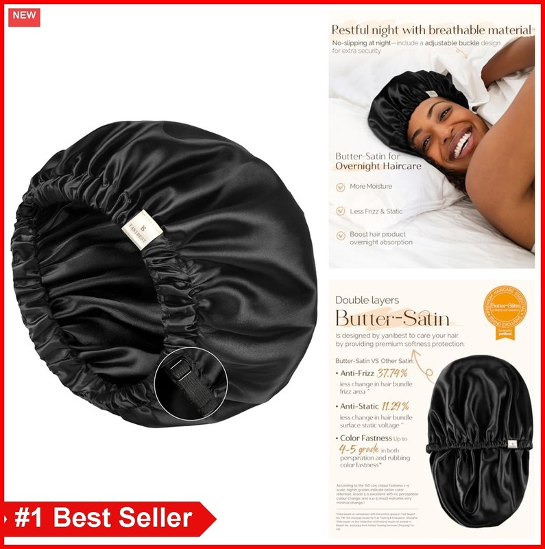 Satin Bonnet for Sleeping Women Men Adjustable Double Layer Hair Bonnet Curly