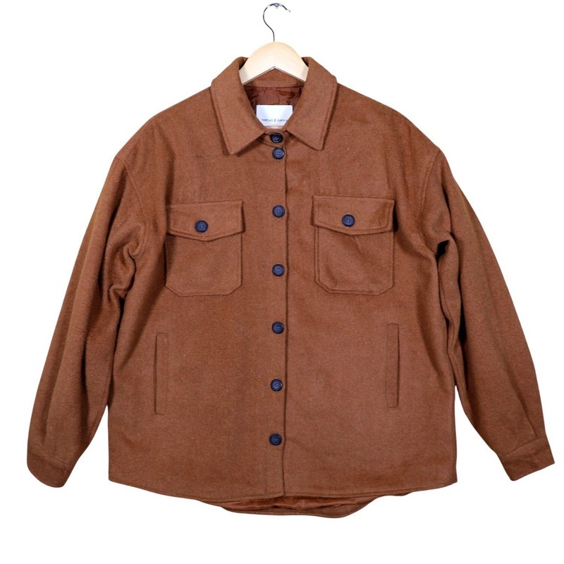 Thread Supply Men’s Wool Blend Shacket Oversized Button Up Shirt Jacket Size M