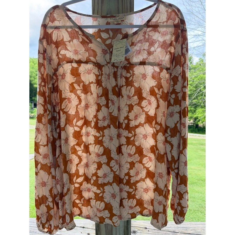 Peasant Boho Cottagecore Prairie NWT Studio West Apparel Floral Rust Top Size XL