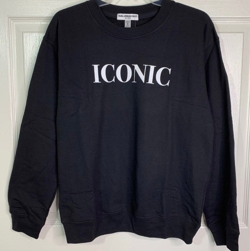 NWT Sub_Urban Riot Iconic Crewneck Pullover Willow Sweatshirt Black Sz S gallery