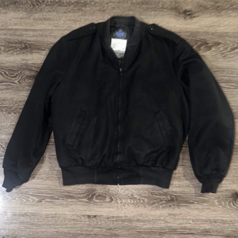 Neptune Garment Co Jacket Mens 42 Black Officer Thinsulate Lined Wool Bomber
