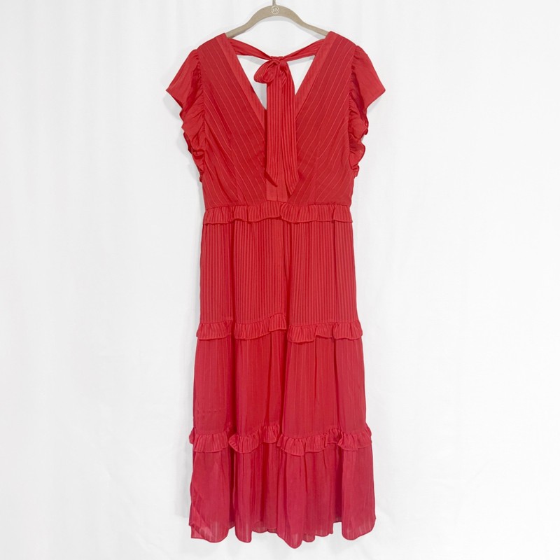 Ted Baker London Tiliana Coral Red Ruffle Tiered Midi Dress Size 3 gallery
