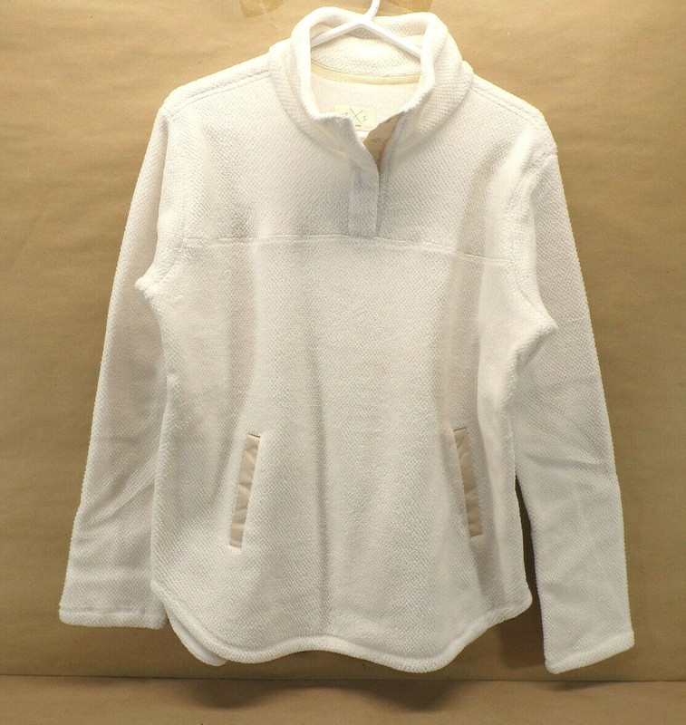 Womens T&S Fleece Pullover 1/4 Snap Mock Neck Cream Size Medium